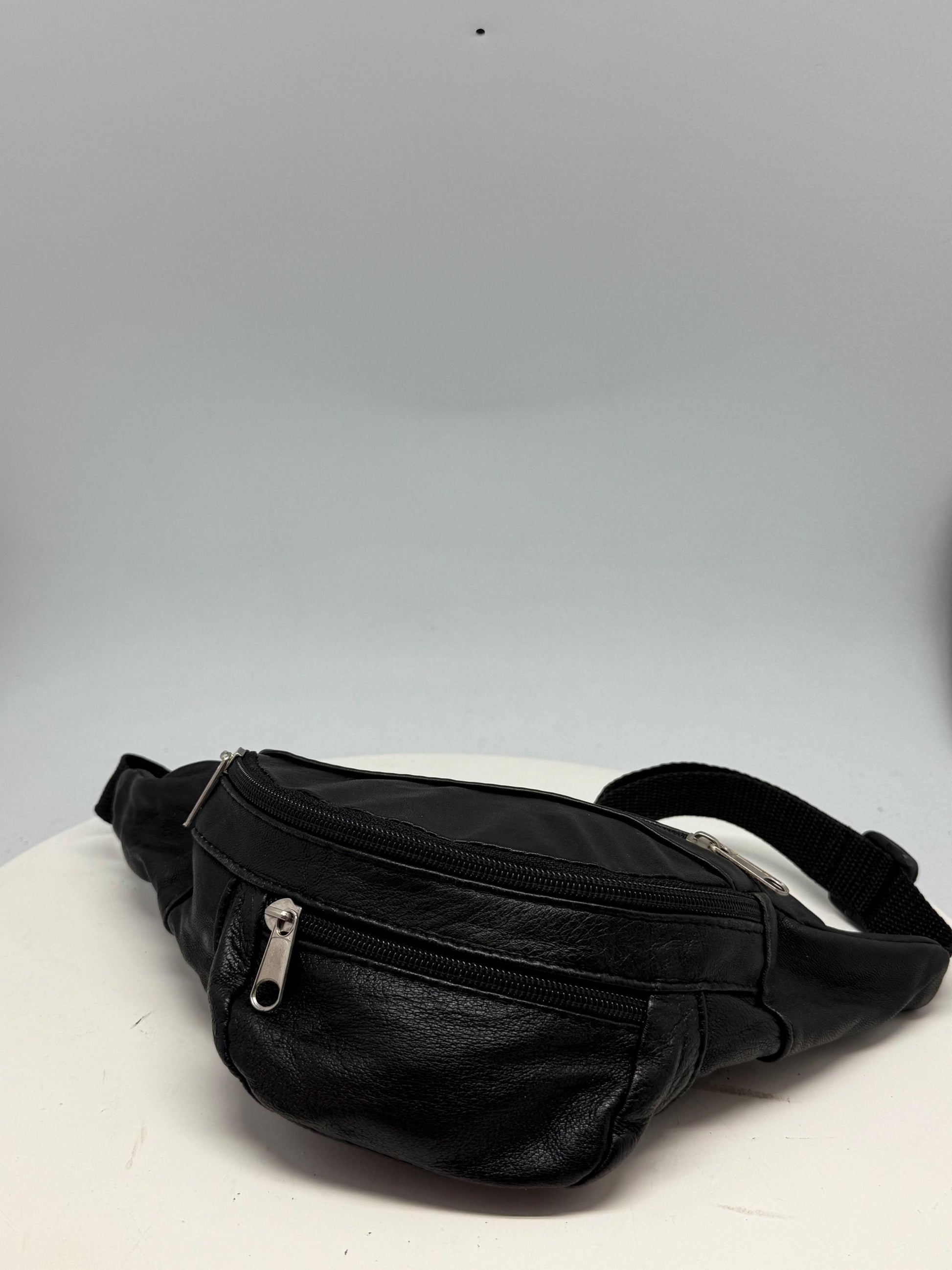 Vintage Black Leather Fanny Pack