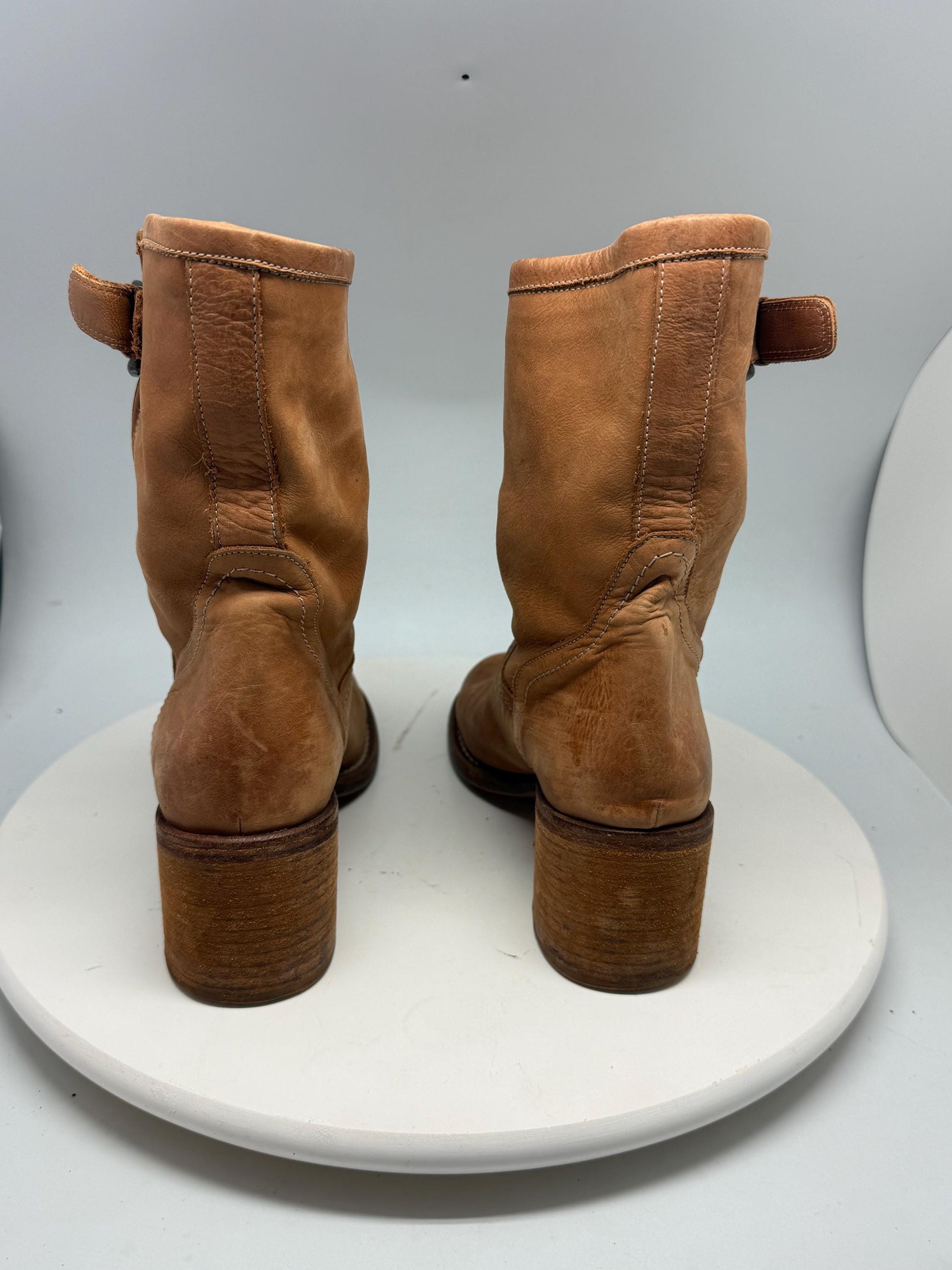 Tan Leather Vintage 70s Block Heel Booties — additional view 6