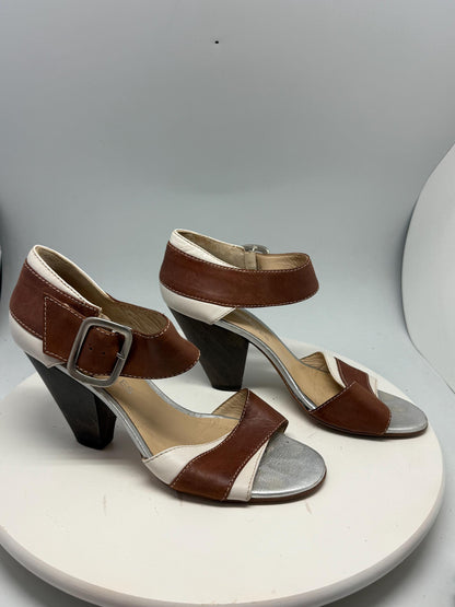 Pedro Miralles Brown and White High Heels — back view