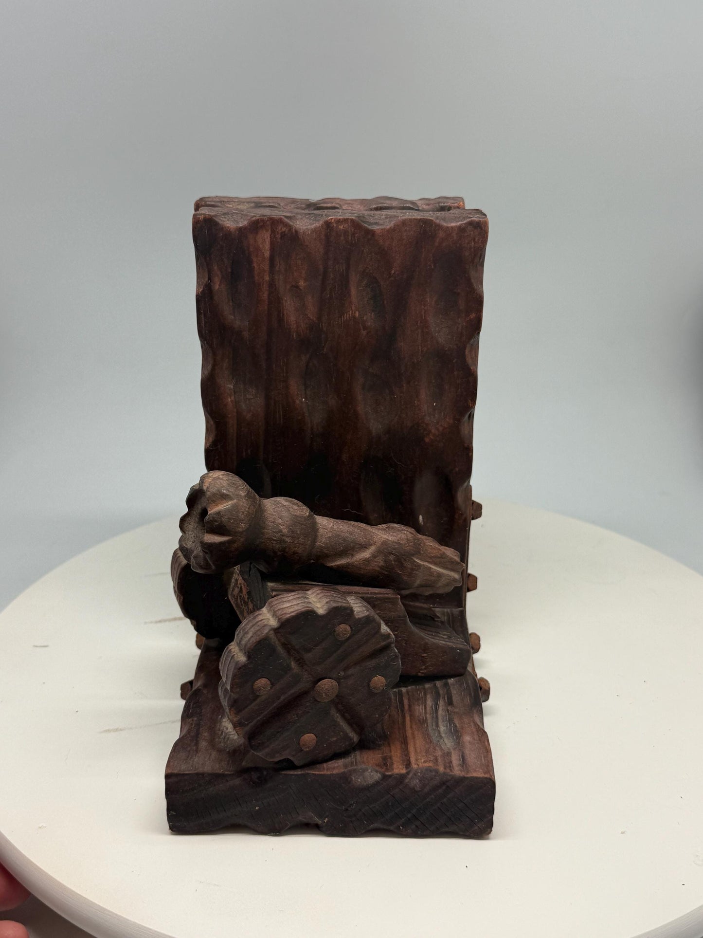 Brutalist Wooden Bookends, Vintage Spanish Design — fabric close-up