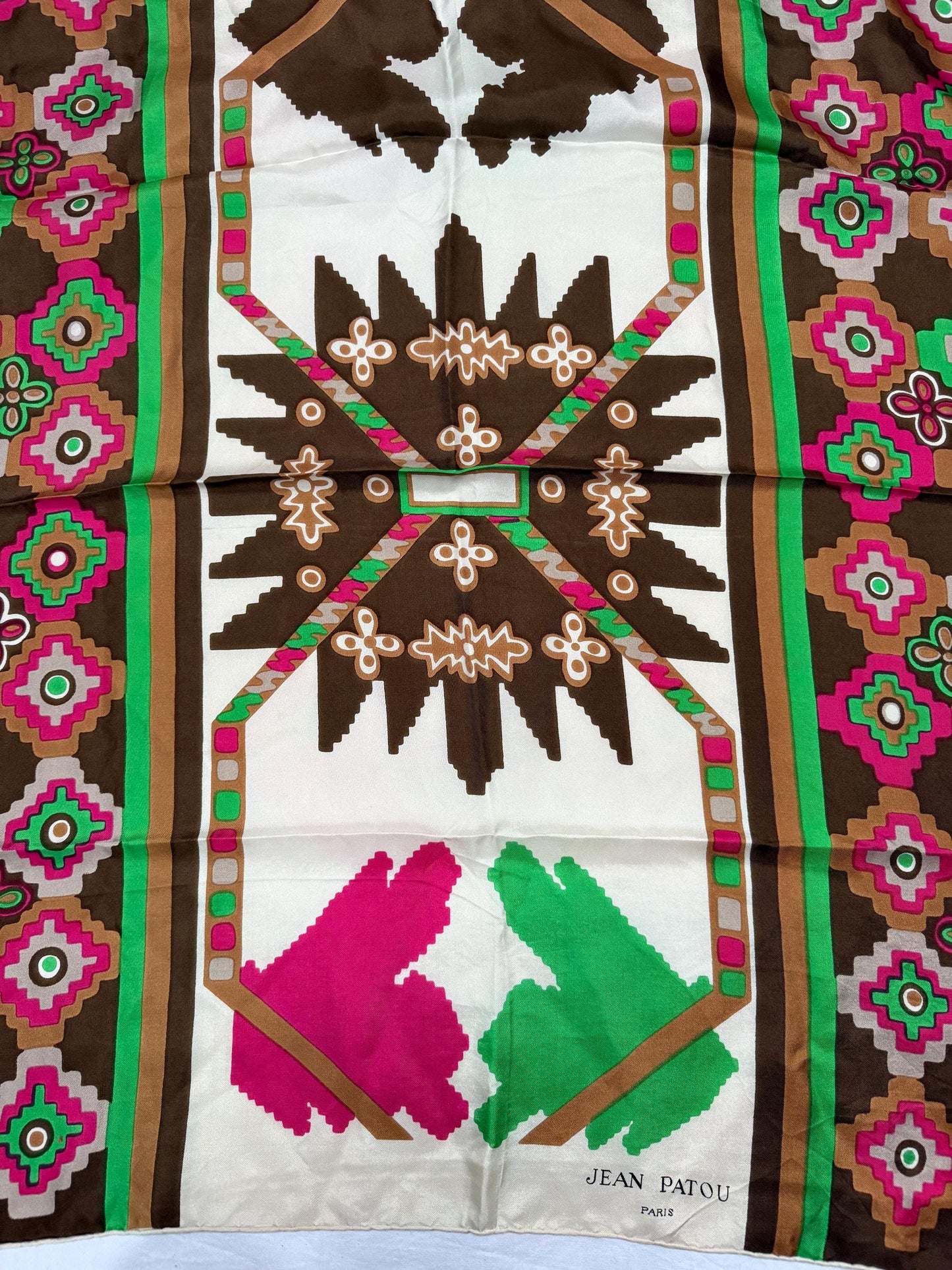 Jean Patou Silk Scarf, Bold Geometric Pattern — additional view 5