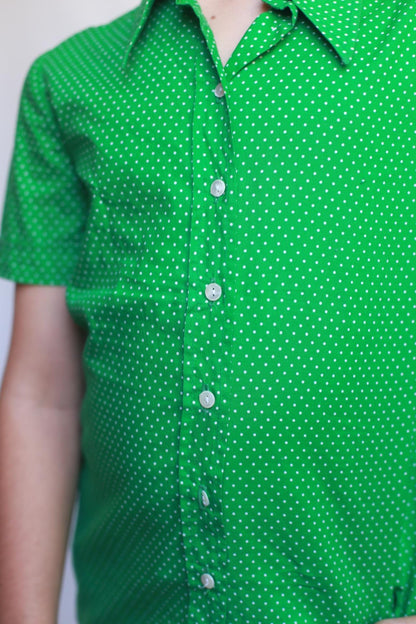 Vintage 70s Green Dotted Blouse For Kids — additional view 5