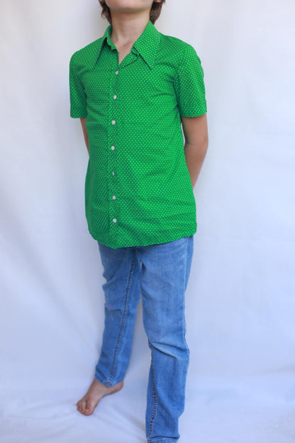 Vintage 70s Green Dotted Blouse For Kids — additional view 9