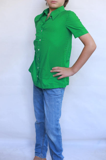 Vintage 70s Green Dotted Blouse For Kids — additional view 10