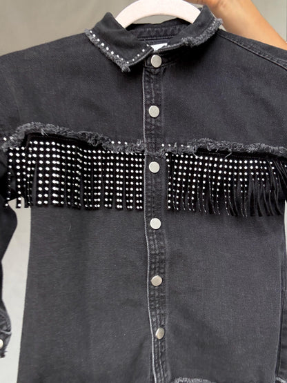 Black Denim Kids Jacket With Studded Fringe — additional view 9