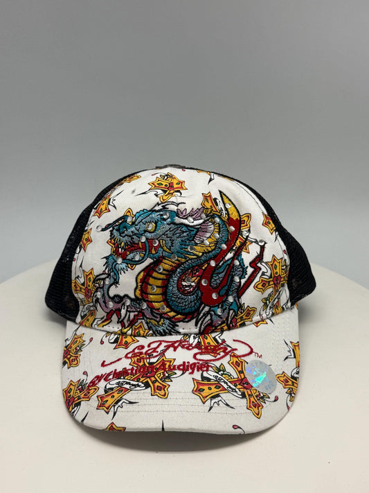 Ed Hardy Tattoo Embroidered White Trucker Cap