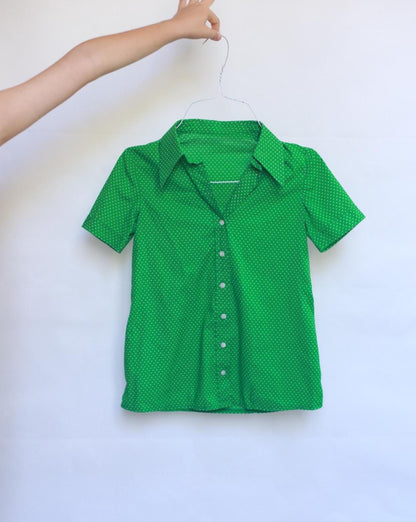 Vintage 70s Green Dotted Blouse For Kids — additional view 7