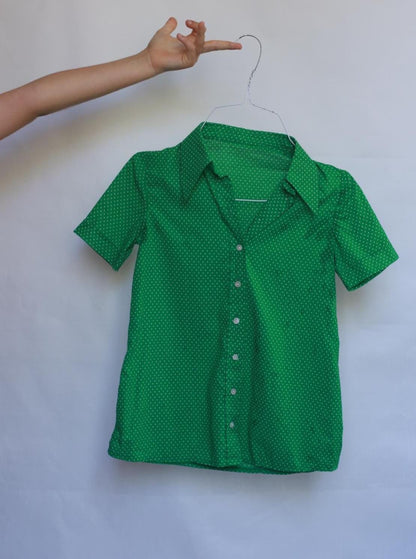 Vintage 70s Green Dotted Blouse For Kids — additional view 8