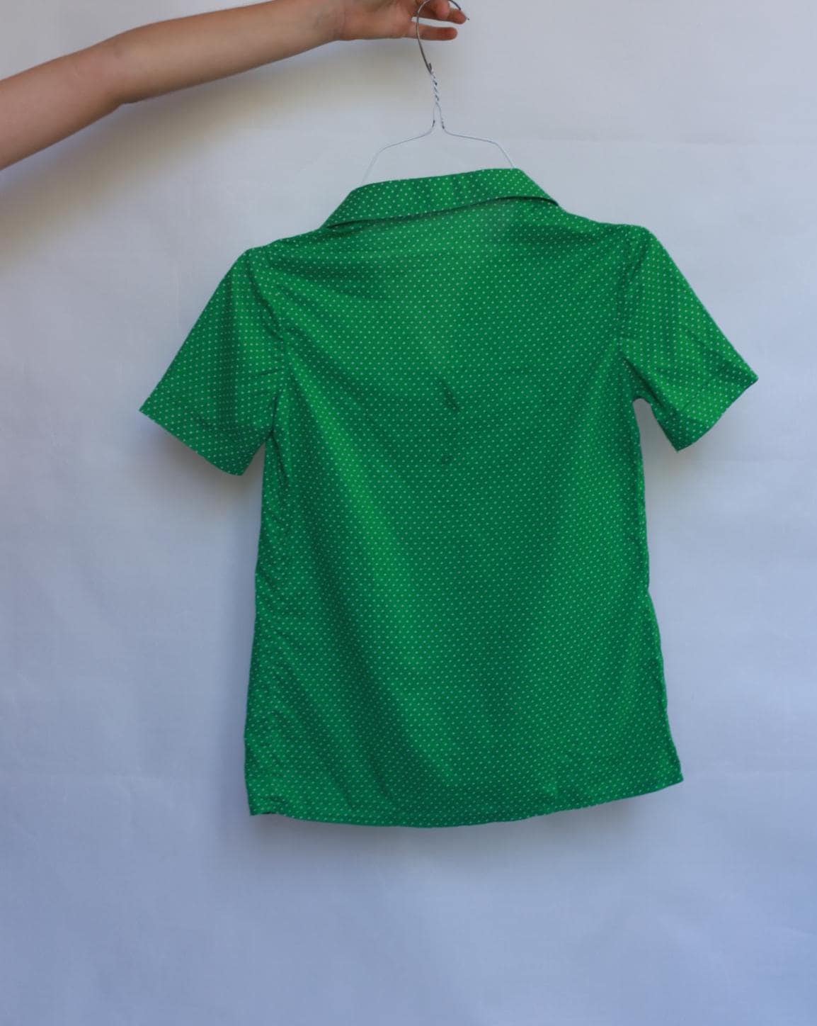 Kids Vintage retro 70s green and white dotted blouse, XXS