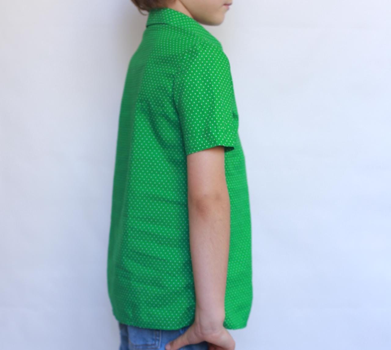 Kids Vintage retro 70s green and white dotted blouse, XXS
