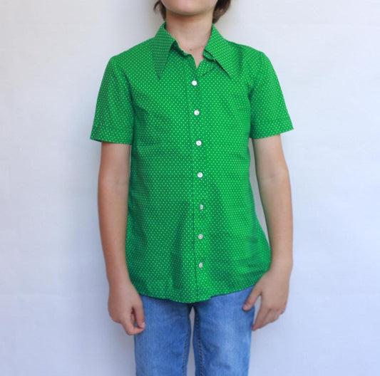 Vintage 70s Green Dotted Blouse For Kids
