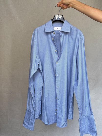 Vintage Carolina Herrera Blue Button-Up Shirt — back view