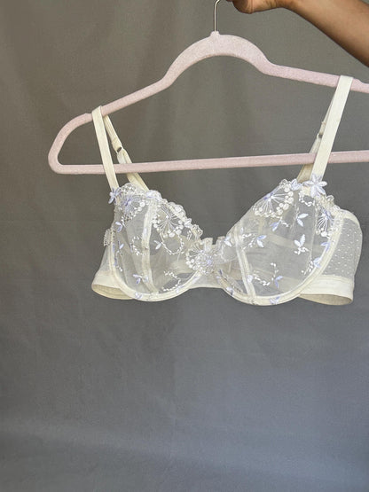 Vintage Chantelle Sheer Lace Balconette Bra — back view