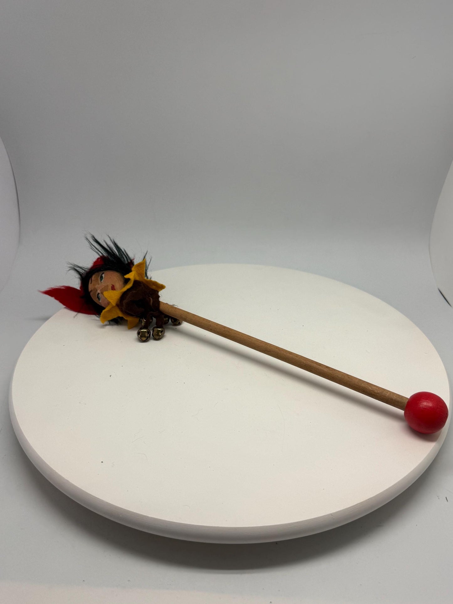 Vintage Jester Marionette Wooden Puppet — fabric close-up