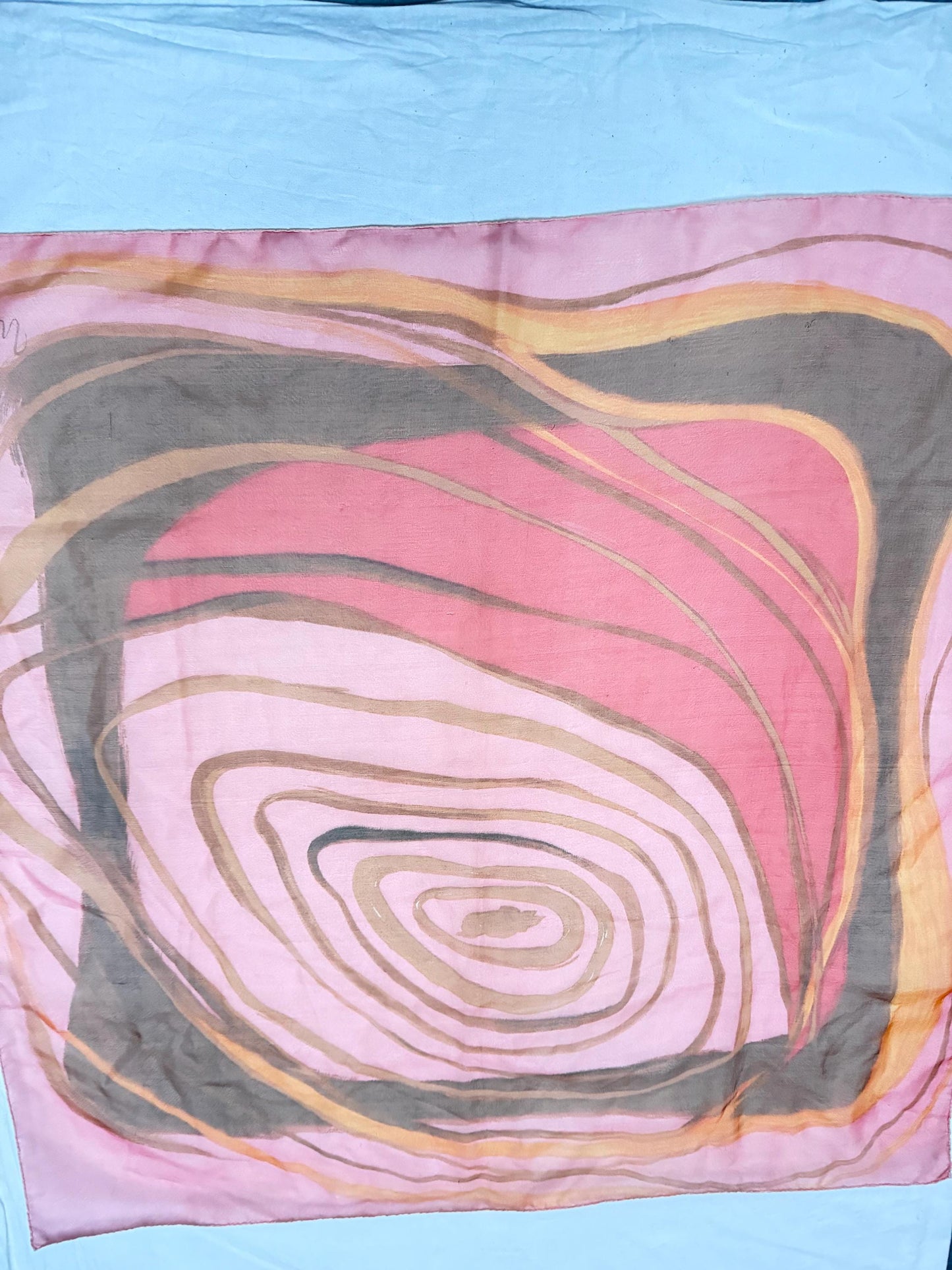Blush Pink Silk Scarf With Abstract Design — fabric close-up