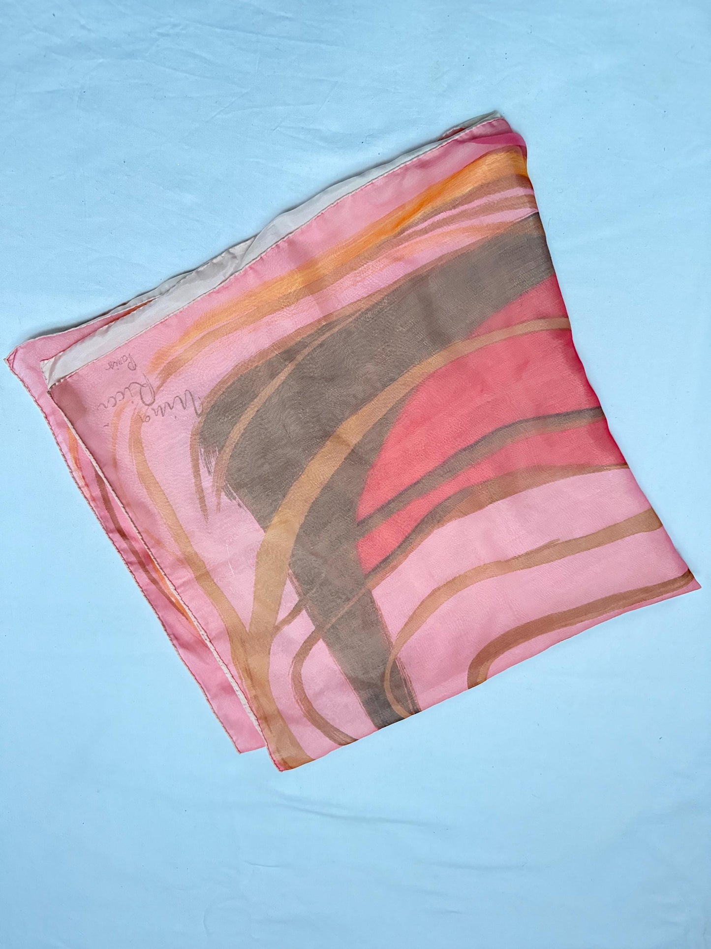 Blush Pink Silk Scarf With Abstract Design — additional view 8