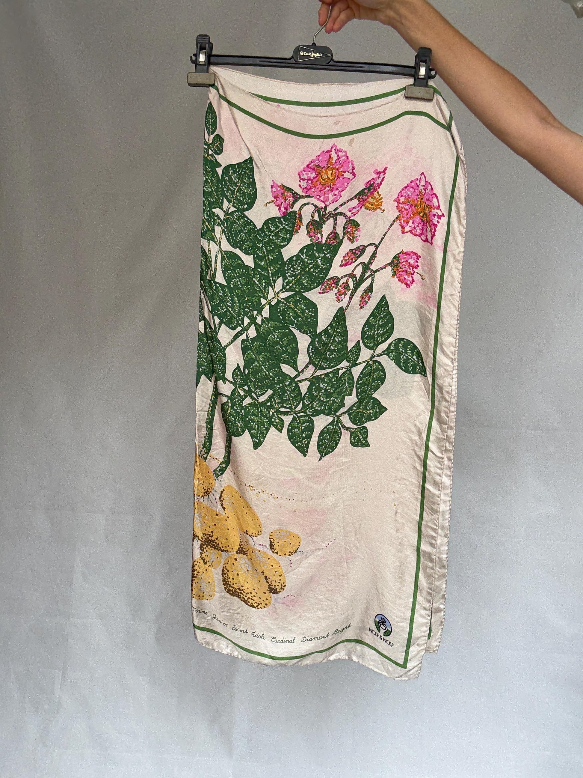Vintage Floral Silk Scarf with Handsewn Edges — back view