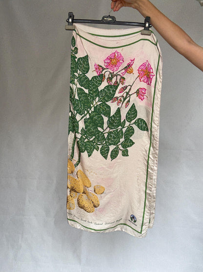 Vintage Floral Silk Scarf with Handsewn Edges — back view
