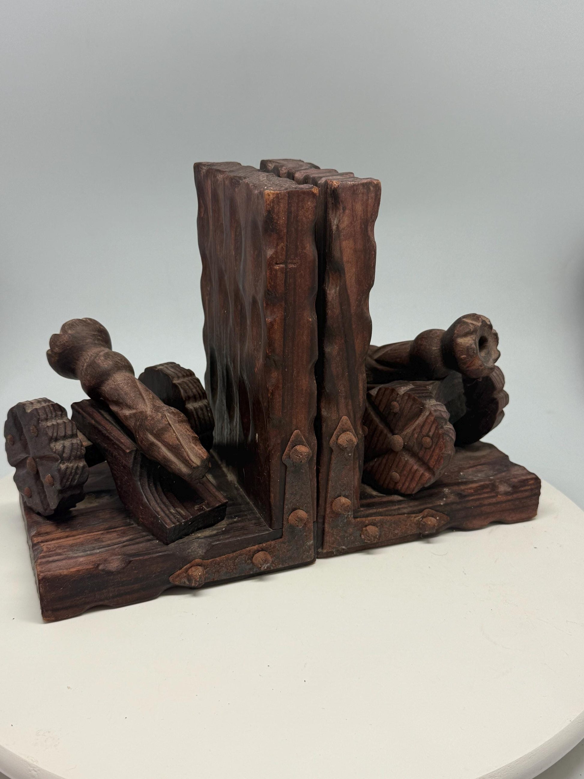 Brutalist Wooden Bookends, Vintage Spanish Design