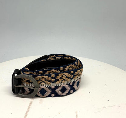 Boho Woven Fabric Belt In Blue Beige