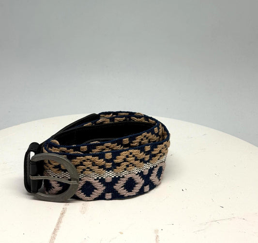Blue beige boho belt, woven fabric, casual bohemian style, L