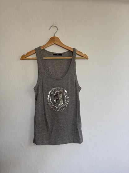 Grey Cotton Tank Top — fabric close-up