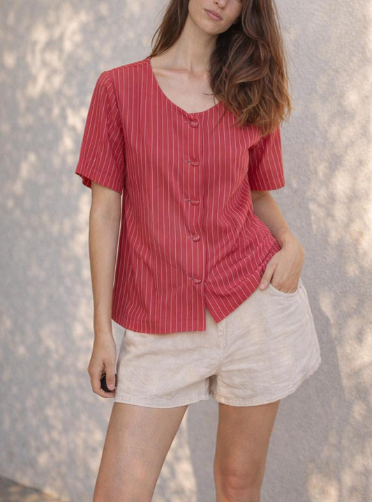 70s Vintage Red Striped Blouse