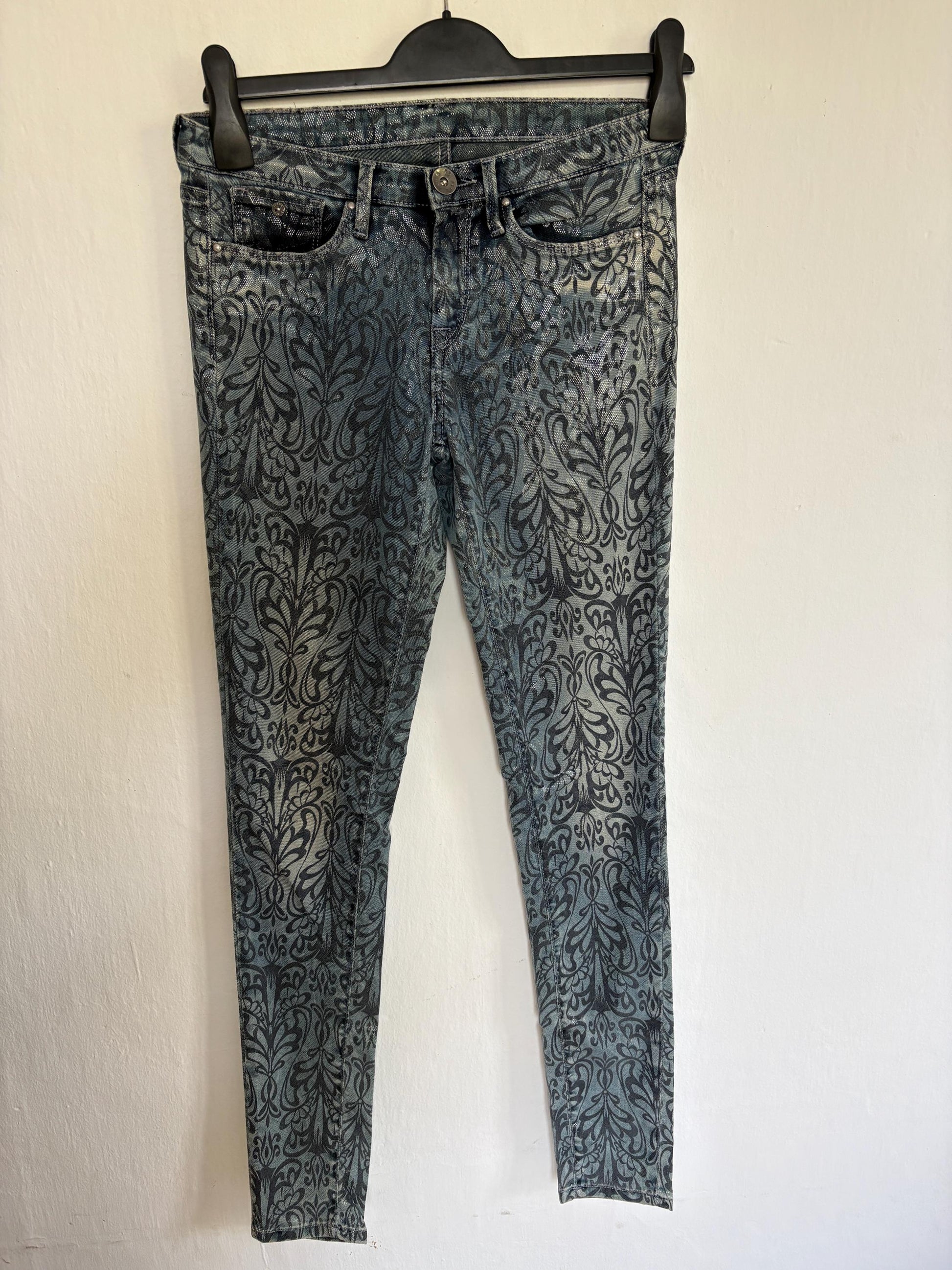Blue Floral Skinny Jeans - Retro 90s Style — additional view 8