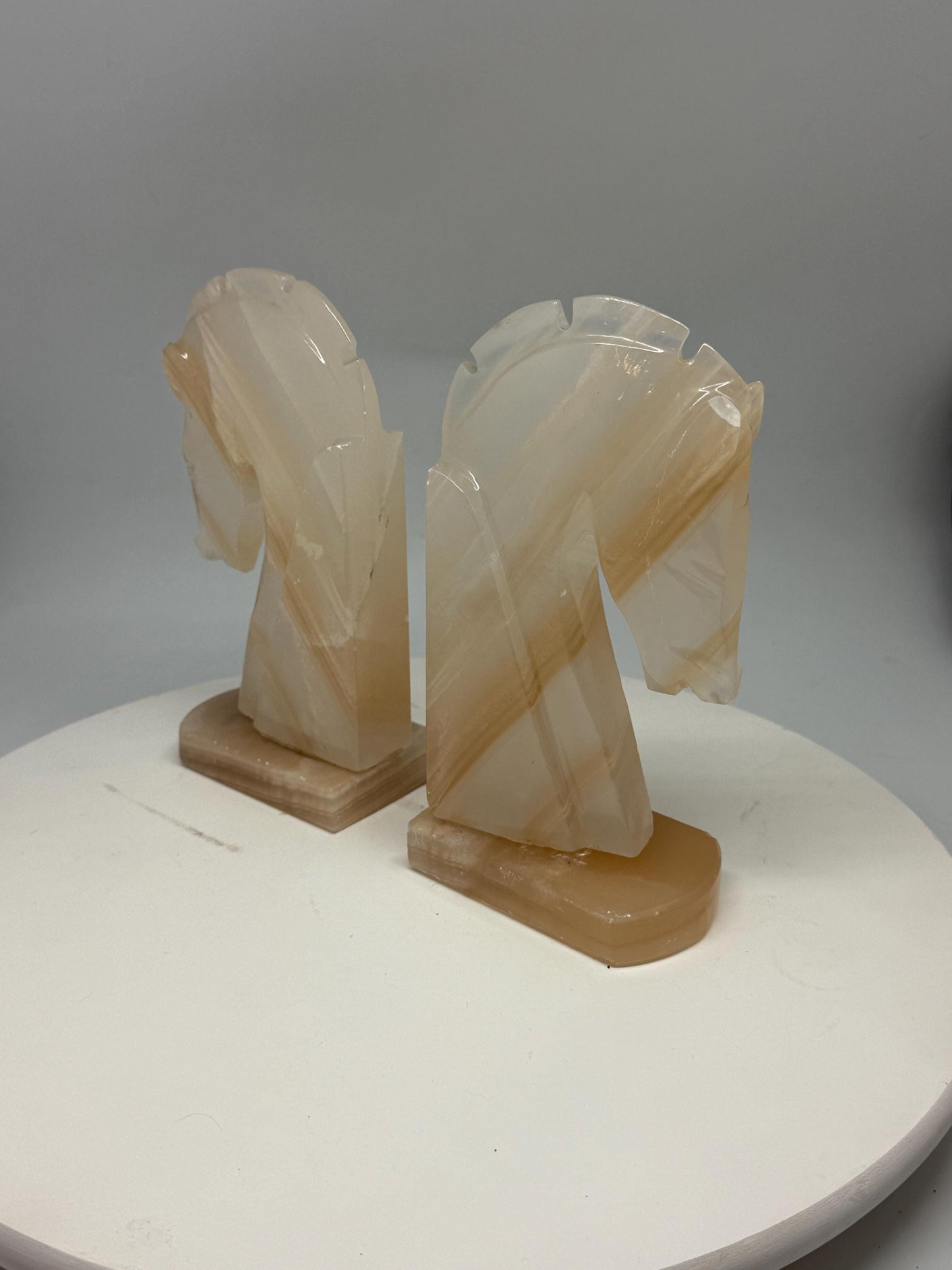 Vintage Onyx Horse Head Bookends — fabric close-up