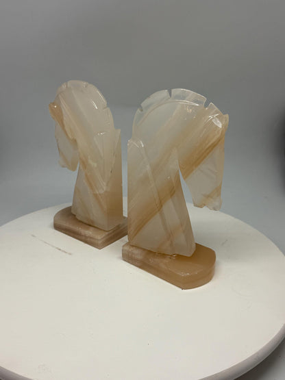 Vintage Onyx Horse Head Bookends — fabric close-up