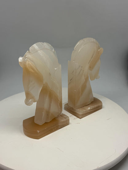 Vintage Onyx Horse Head Bookends — back view