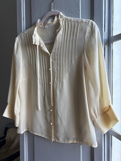Silk Off-White Ruffled Blouse — back view