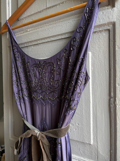 Vintage Purple Silk Beaded Dress With Velvet Strap — additional view 9