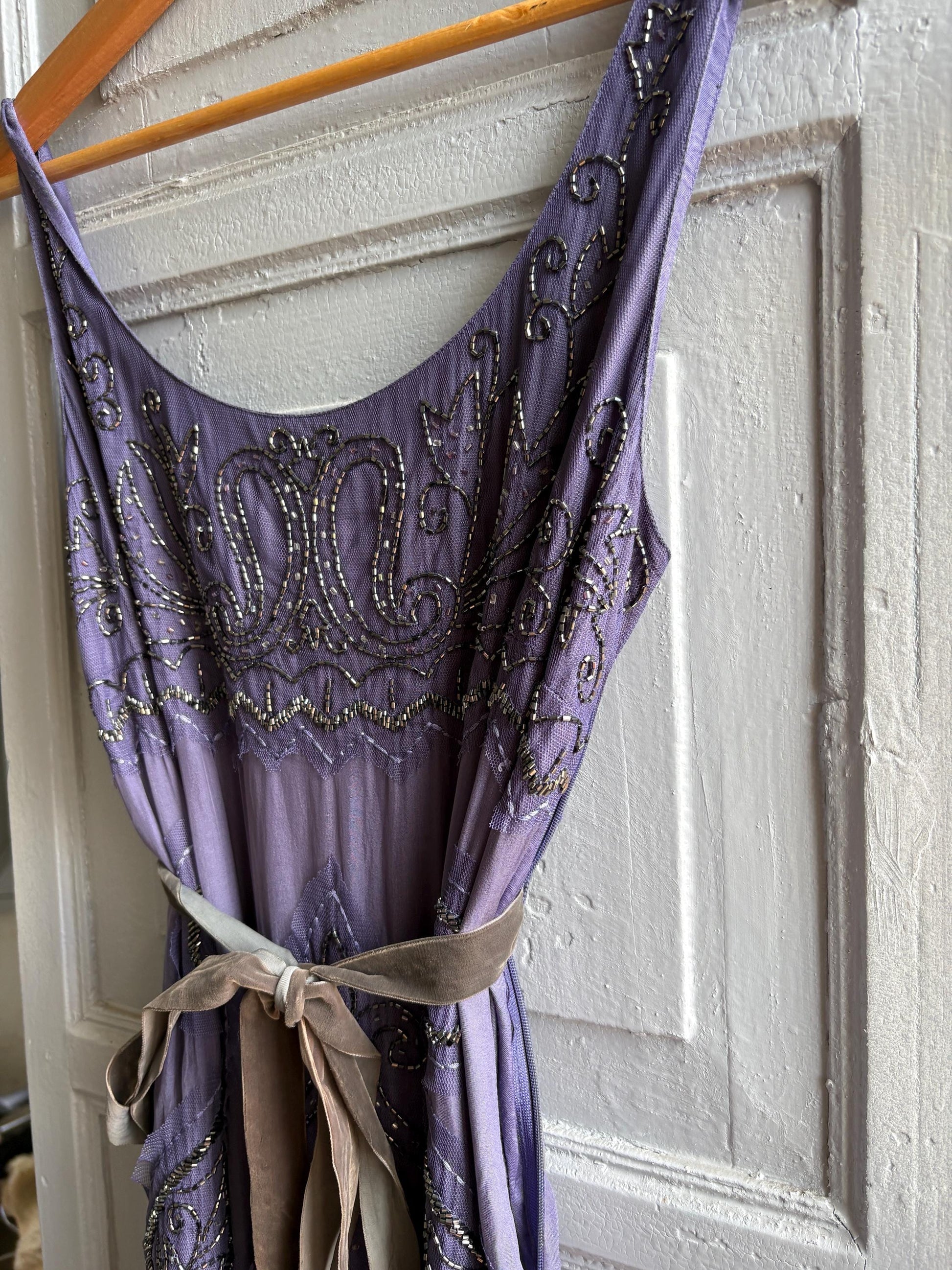 Vintage Purple Silk Beaded Dress With Velvet Strap — additional view 5