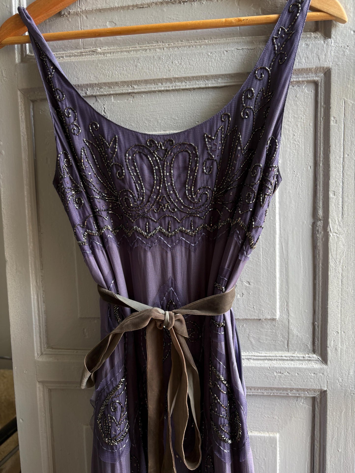 Vintage Purple Silk Beaded Dress With Velvet Strap — additional view 7