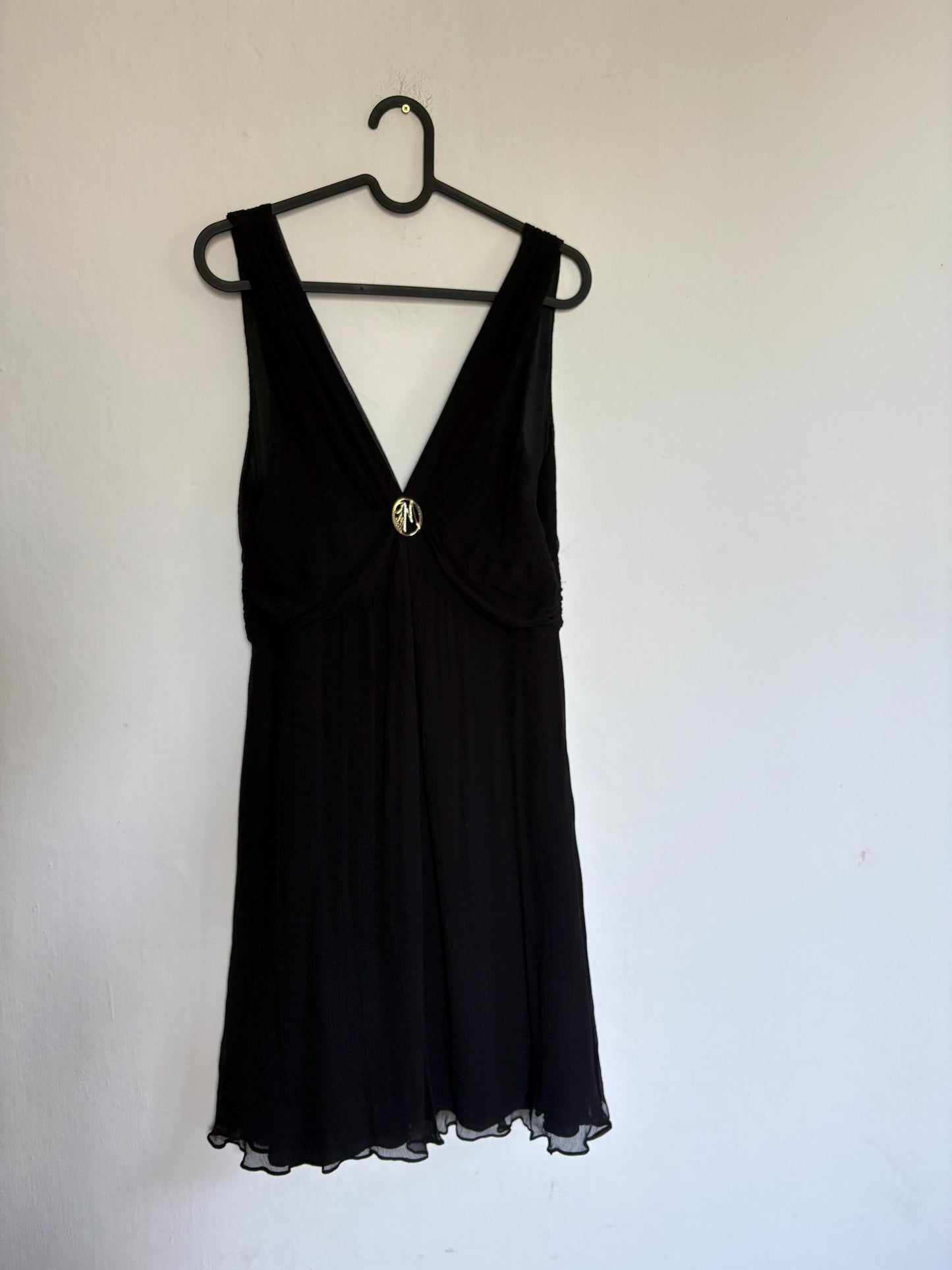 Guess by Marciano 100% silk black dress with deep v neckline, S