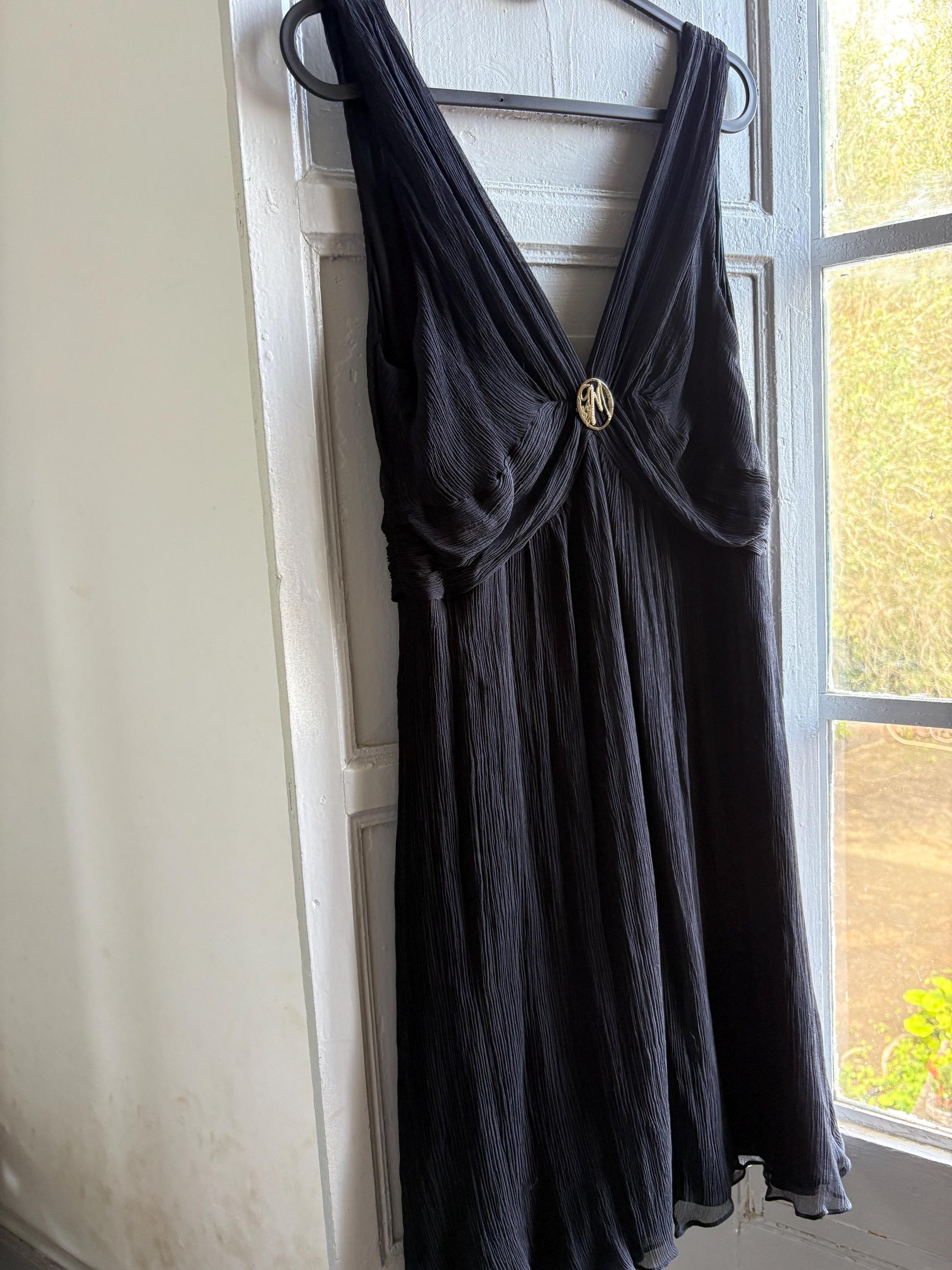 Guess by Marciano 100% silk black dress with deep v neckline, S