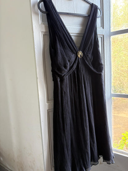 Guess by Marciano 100% silk black dress with deep v neckline, S