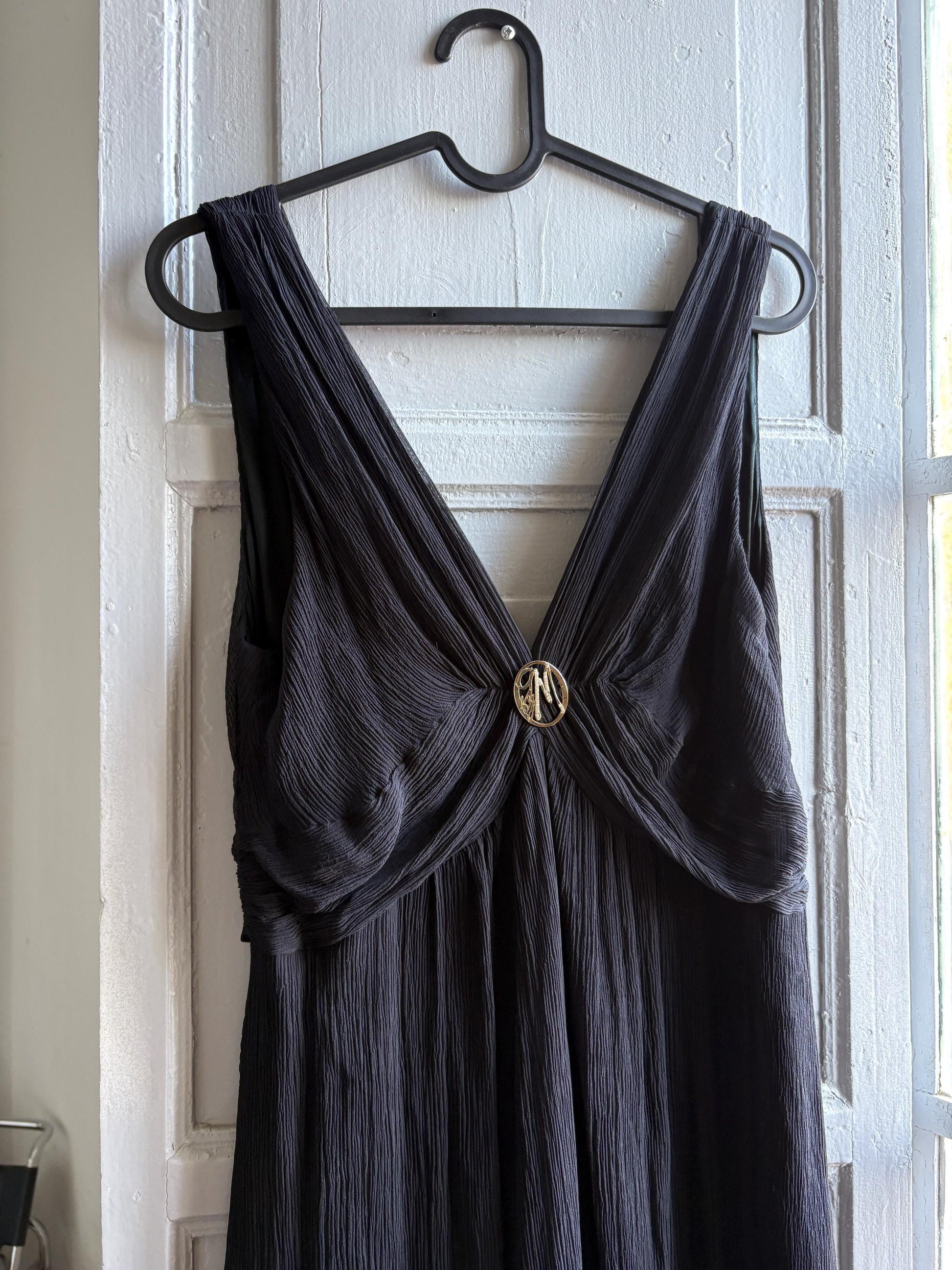 Guess by Marciano 100% silk black dress with deep v neckline, S