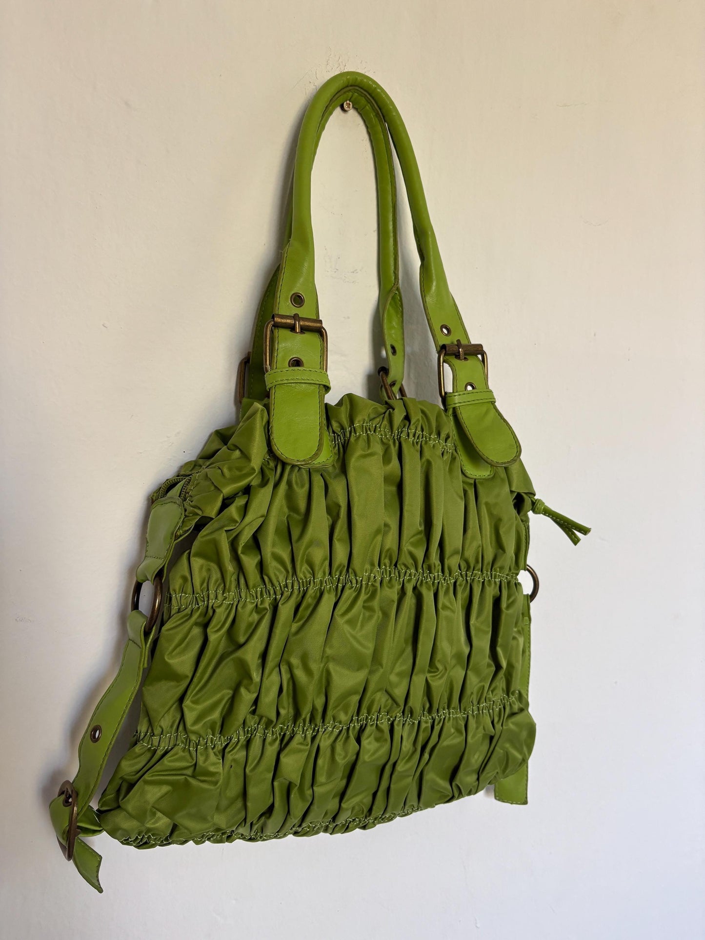 Y2K Green Shoulder Bag — fabric close-up