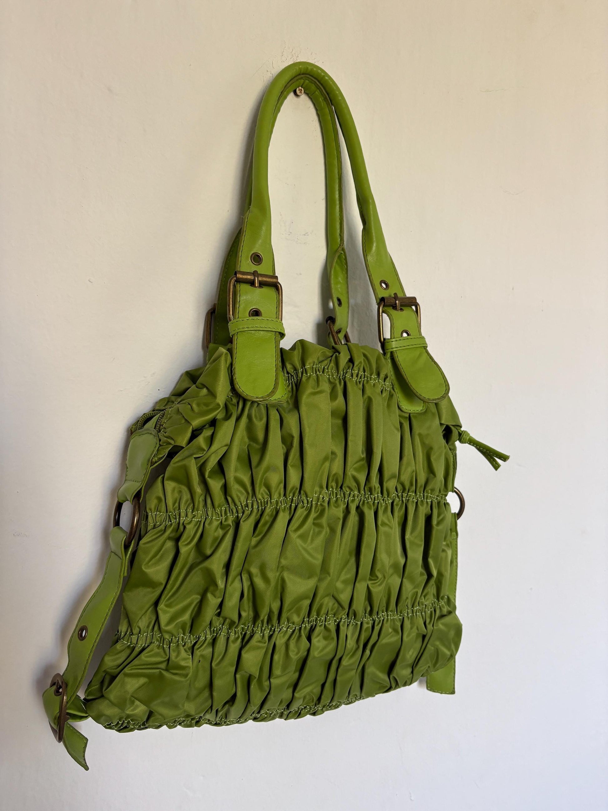 Y2K Green Shoulder Bag — fabric close-up