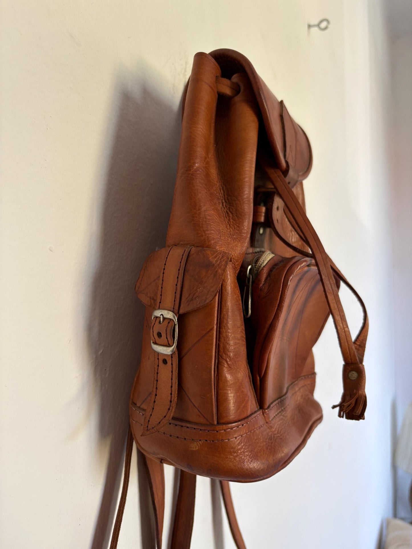 Vintage Brown Leather Bohemian Backpack — additional view 8