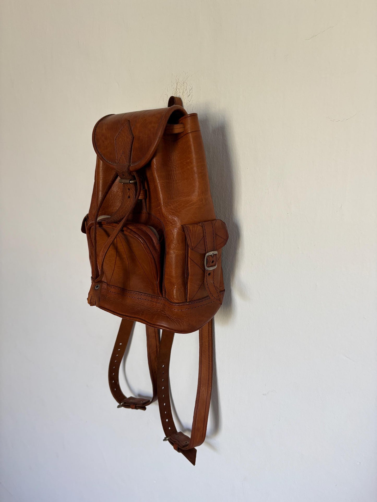 Vintage Brown Leather Bohemian Backpack — additional view 11