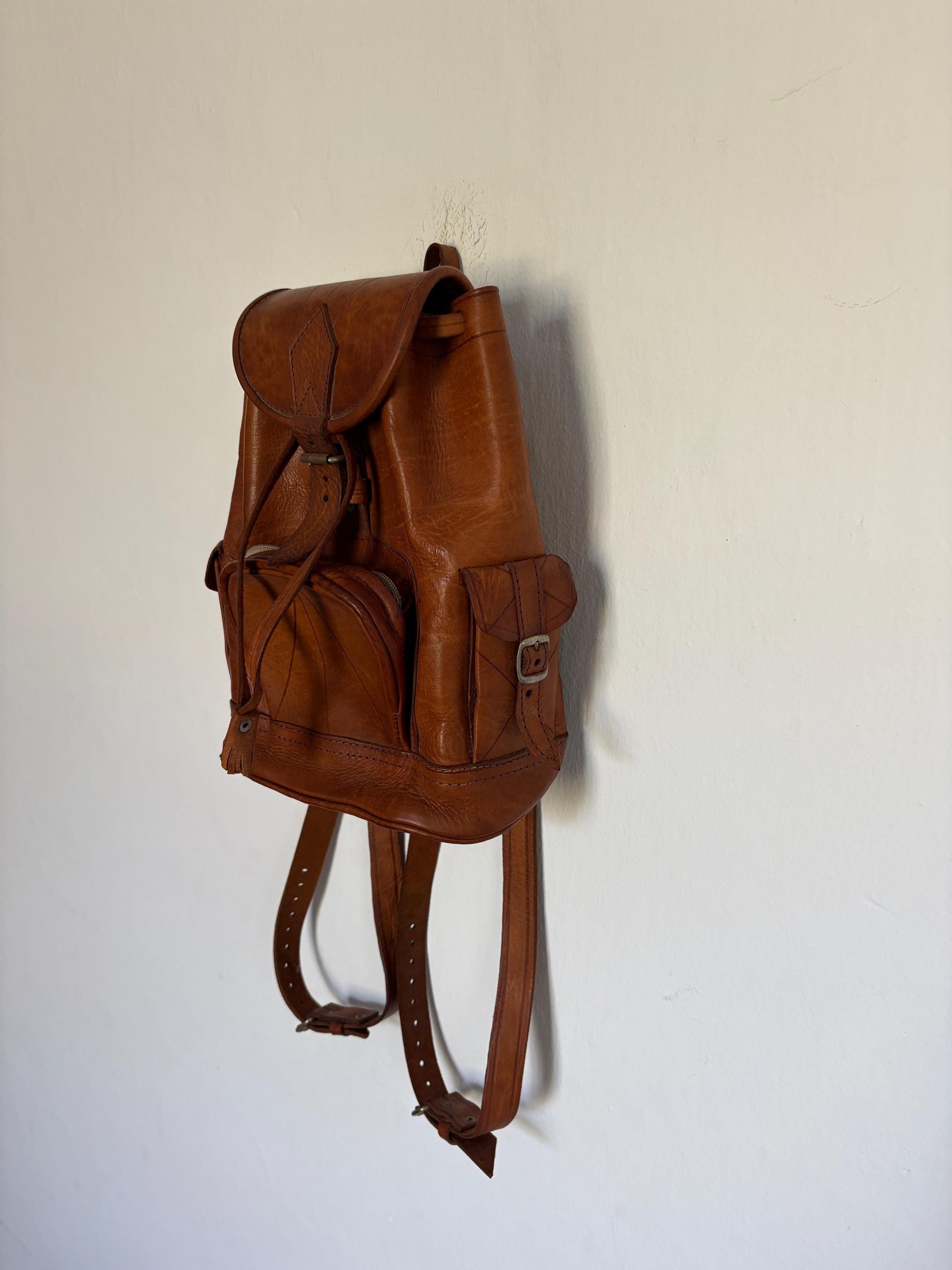 Vintage Brown Leather Bohemian Backpack — additional view 11