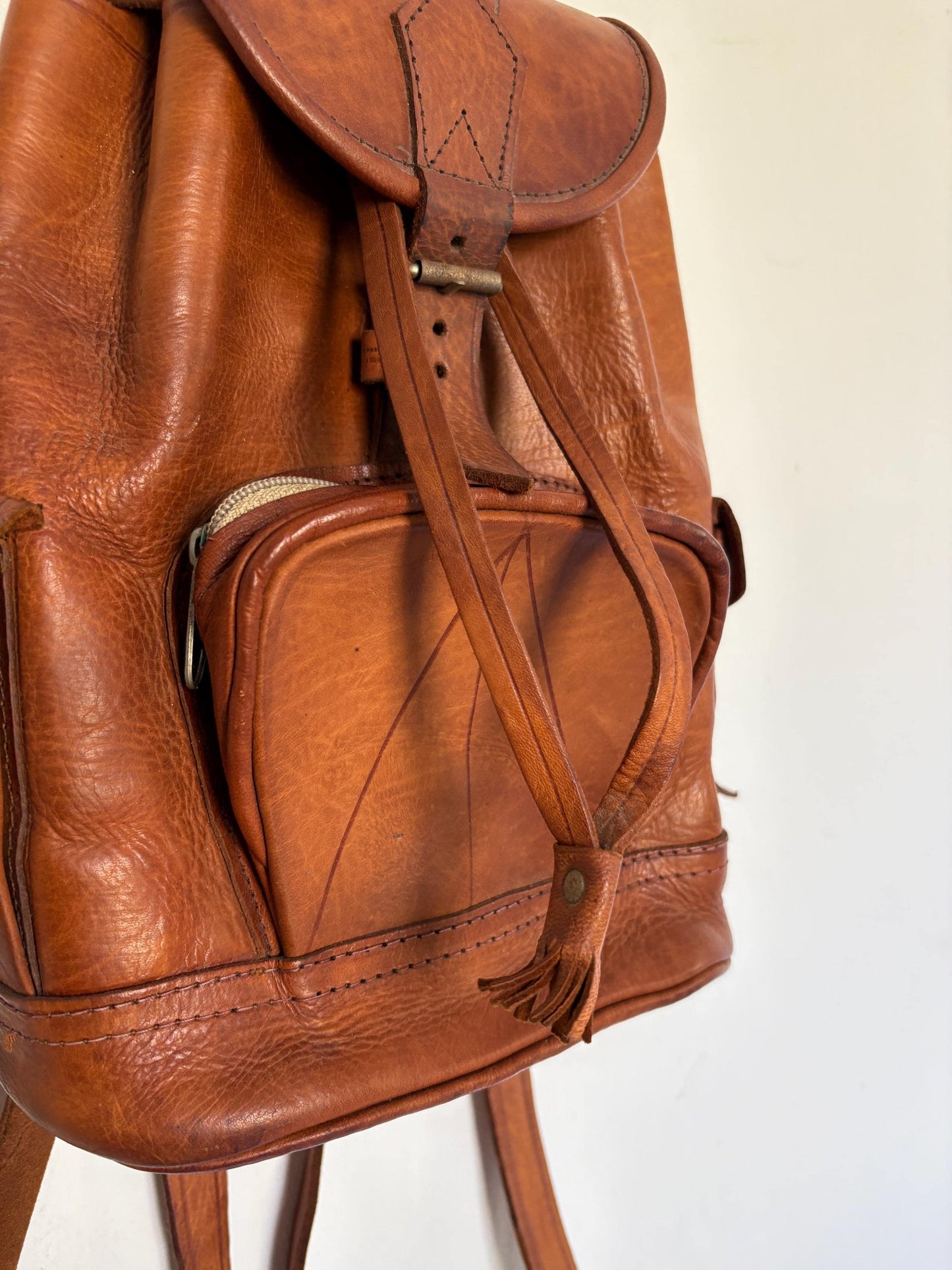 Vintage Brown Leather Bohemian Backpack — additional view 13