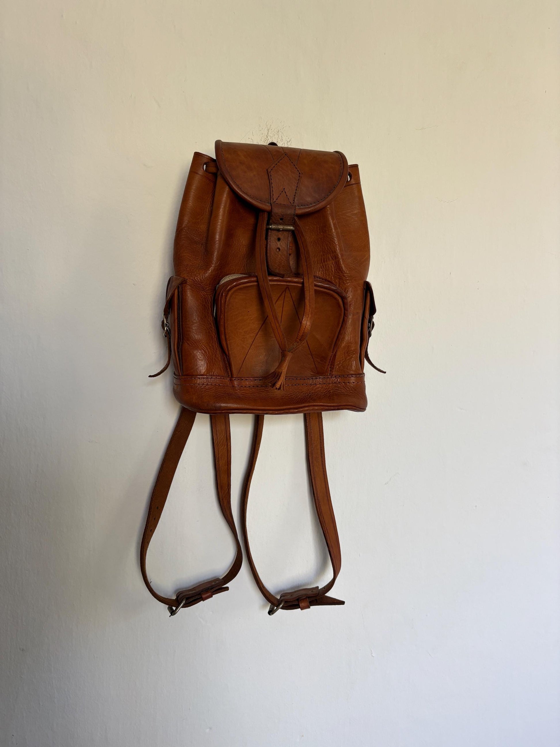 Vintage Brown Leather Bohemian Backpack — additional view 12
