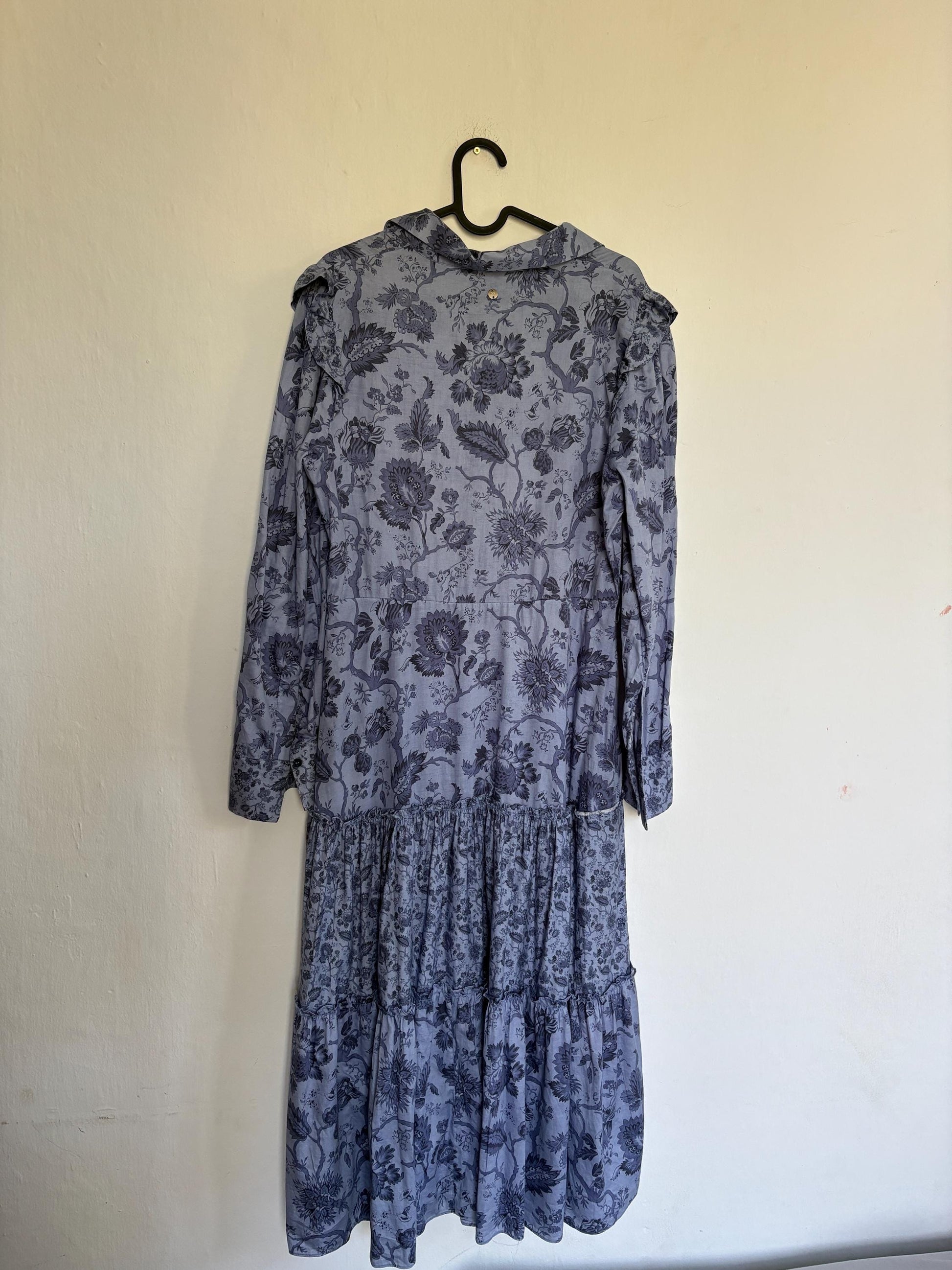 Pedro del Hierro blue floral maxi dress, Flower print summer dress with long sleeves, L