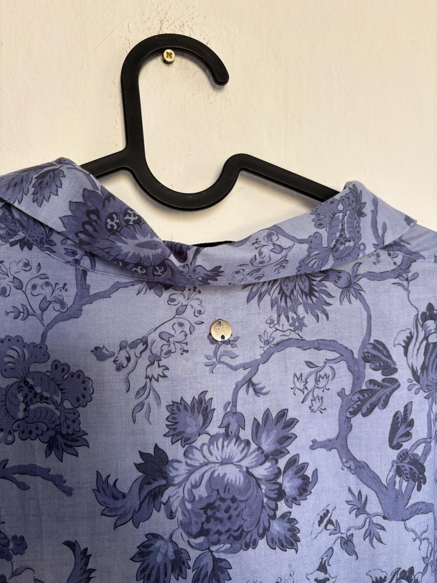 Pedro del Hierro blue floral maxi dress, Flower print summer dress with long sleeves, L