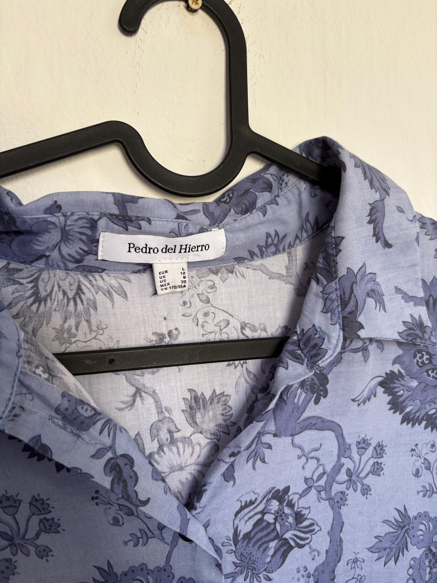 Pedro del Hierro blue floral maxi dress, Flower print summer dress with long sleeves, L