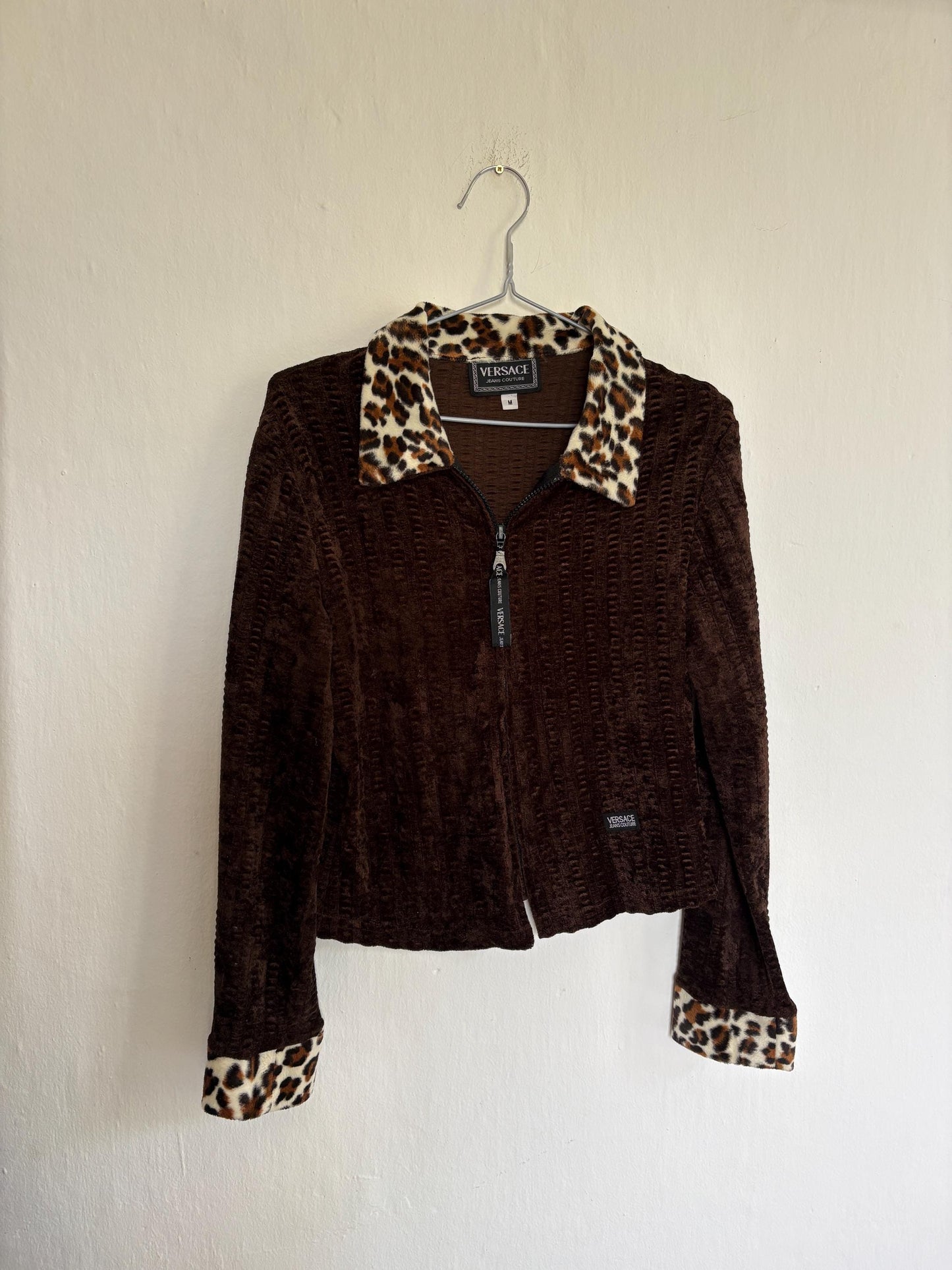 Vintage Versace Brown Zip Jacket With Leopard Collar — additional view 8